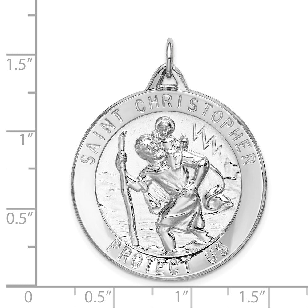 Sterling Silver Rhodium-plated Saint Christopher Medal Pendant