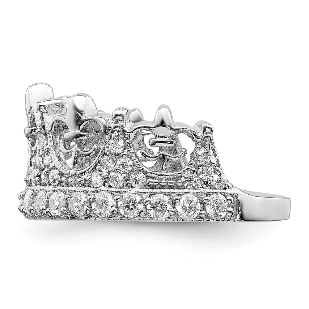Sterling Silver Rhodium-plated Fleur-de-lis Crown Cubic Zirconia Ring Size 7