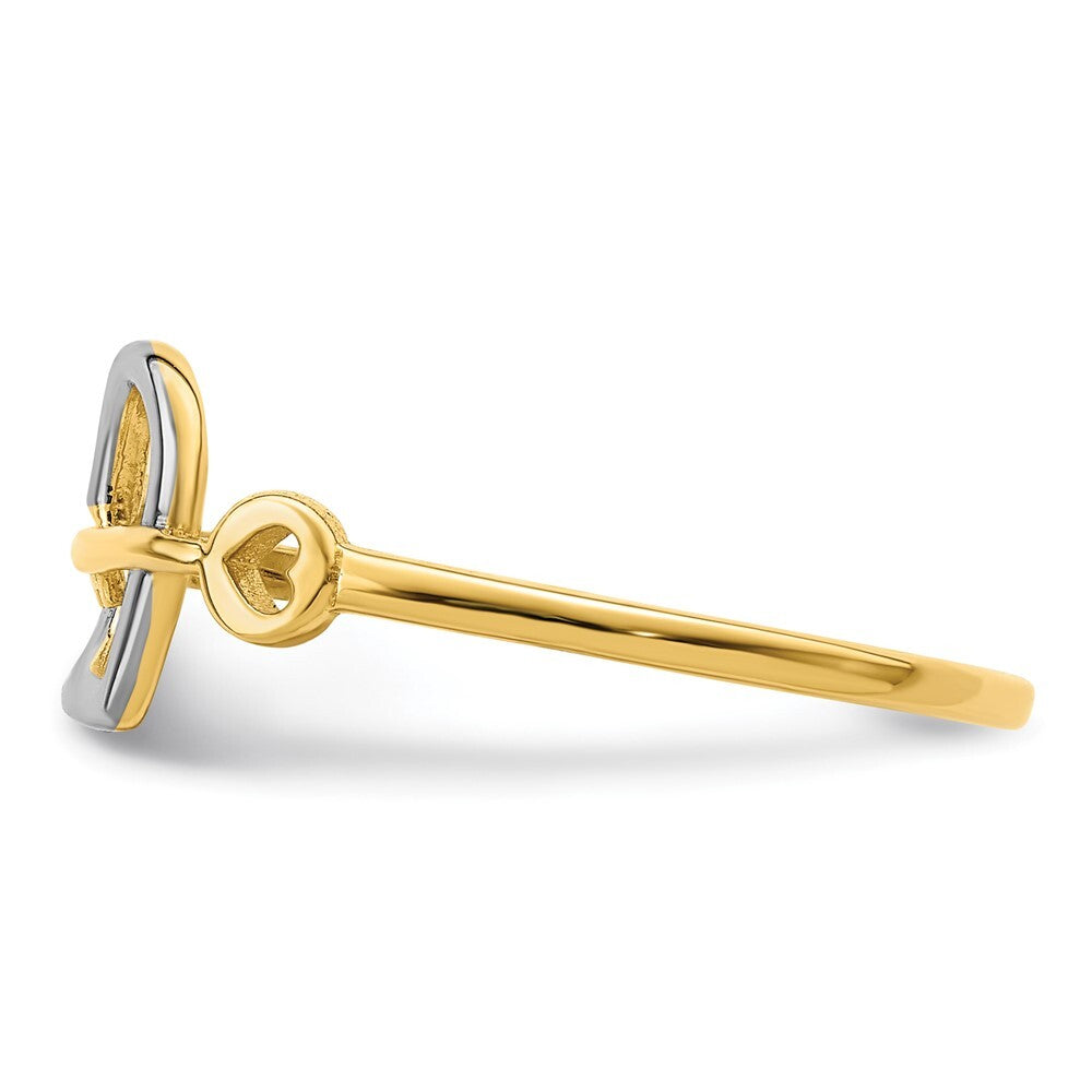 14K Yellow Gold w/Rhodium Heart and Key Ring Size 7