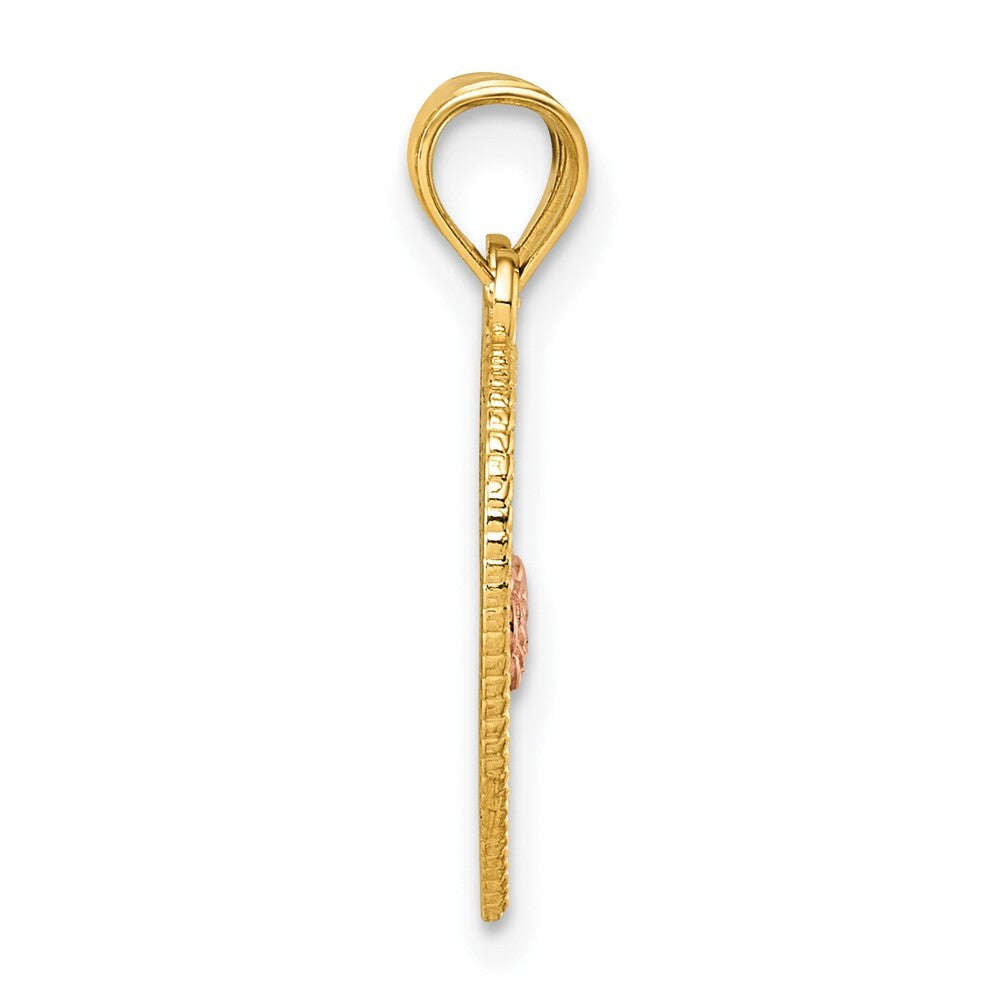 14k Two-tone Gold Break Apart Heart With Te Amo And Roses Pendant