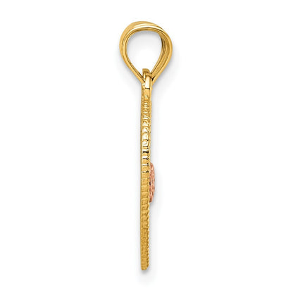 14k Two-tone Gold Break Apart Heart With Te Amo And Roses Pendant