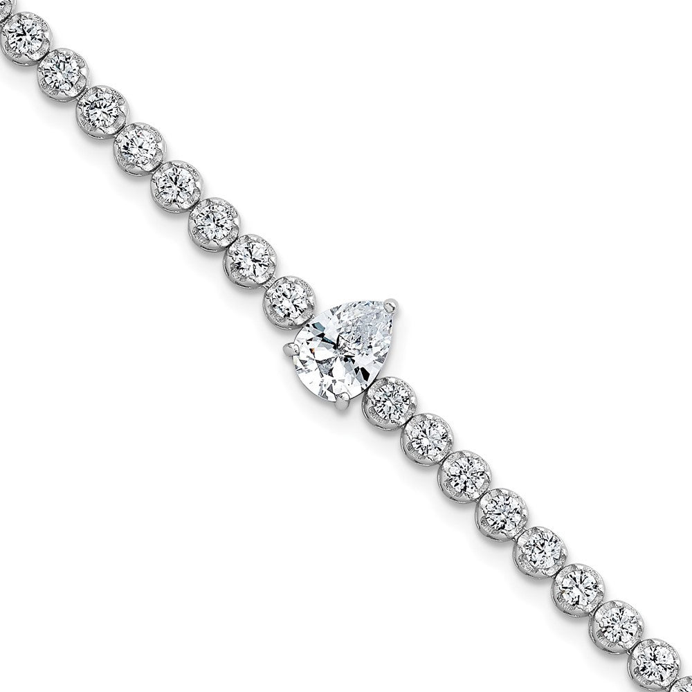 Sterling Silver Rhodium-plated  Round and Pear Teardrop CZ 7.25" Bracelet