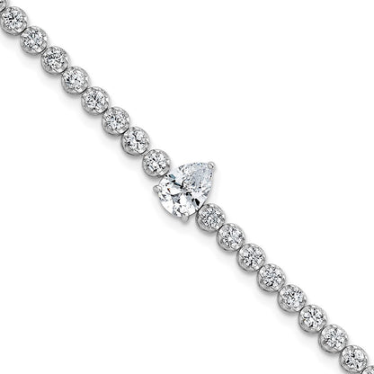Sterling Silver Rhodium-plated  Round and Pear Teardrop CZ 7.25" Bracelet