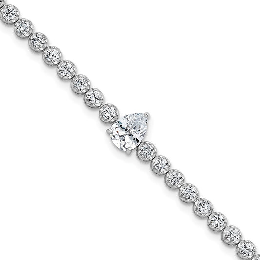 Sterling Silver Rhodium-plated  Round and Pear Teardrop CZ 7.25" Bracelet