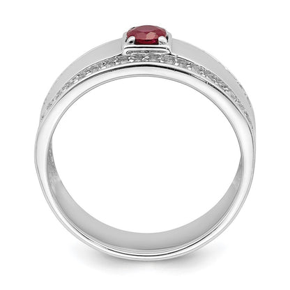Sterling Silver Rhod-plated Men's African Ruby and White Topaz Ring Size 10