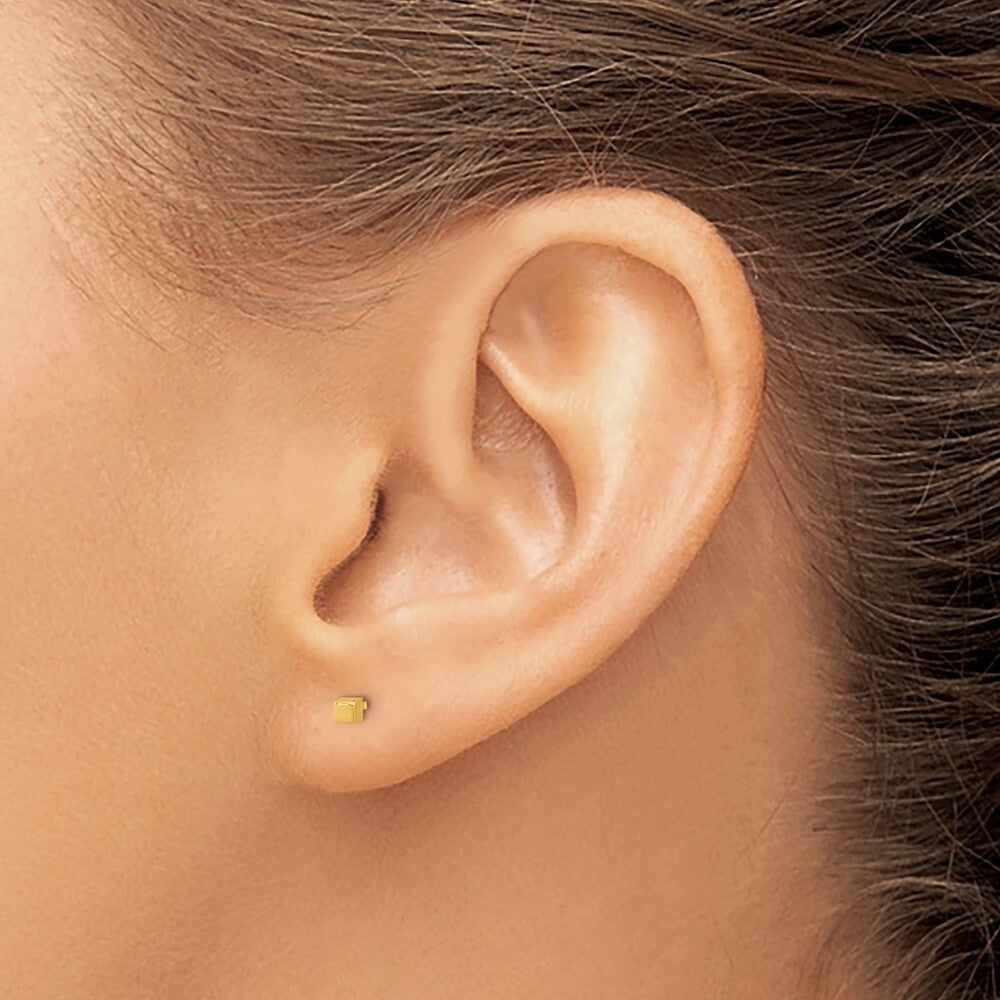 14k Yellow Gold Polished Cube Stud Earrings Gift for Women