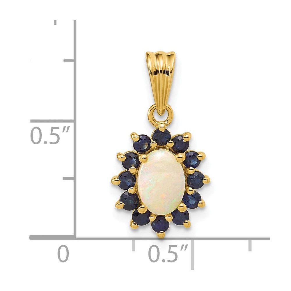 14k Yellow Gold Genuine Opal and Sapphire Halo Pendant