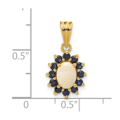 14k Yellow Gold Genuine Opal and Sapphire Halo Pendant