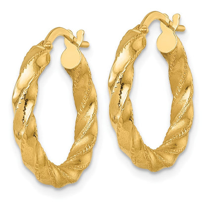 14k Yellow Gold Polished Diamond-cut Twist Hoop Earrings Gift for Women