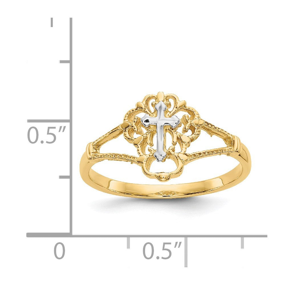 14K Two-tone Gold Diamond Cut Cross Ring