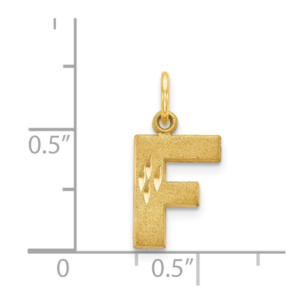 14k Yellow Gold Satin Diamond-cut Letter F Initial Charm Pendant for Women
