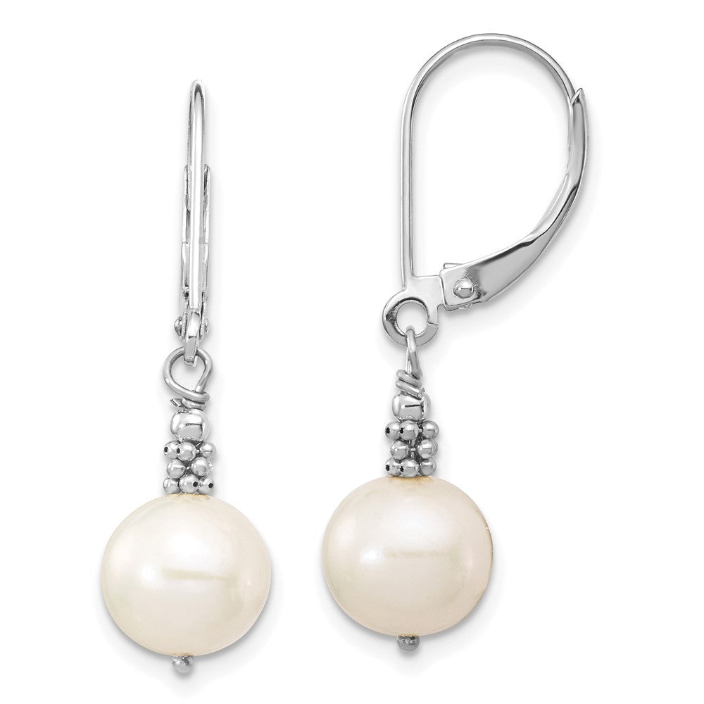 14k White Gold 8-9mm White Near-Round Freshwater Cultured Pearl Dangle Earrings