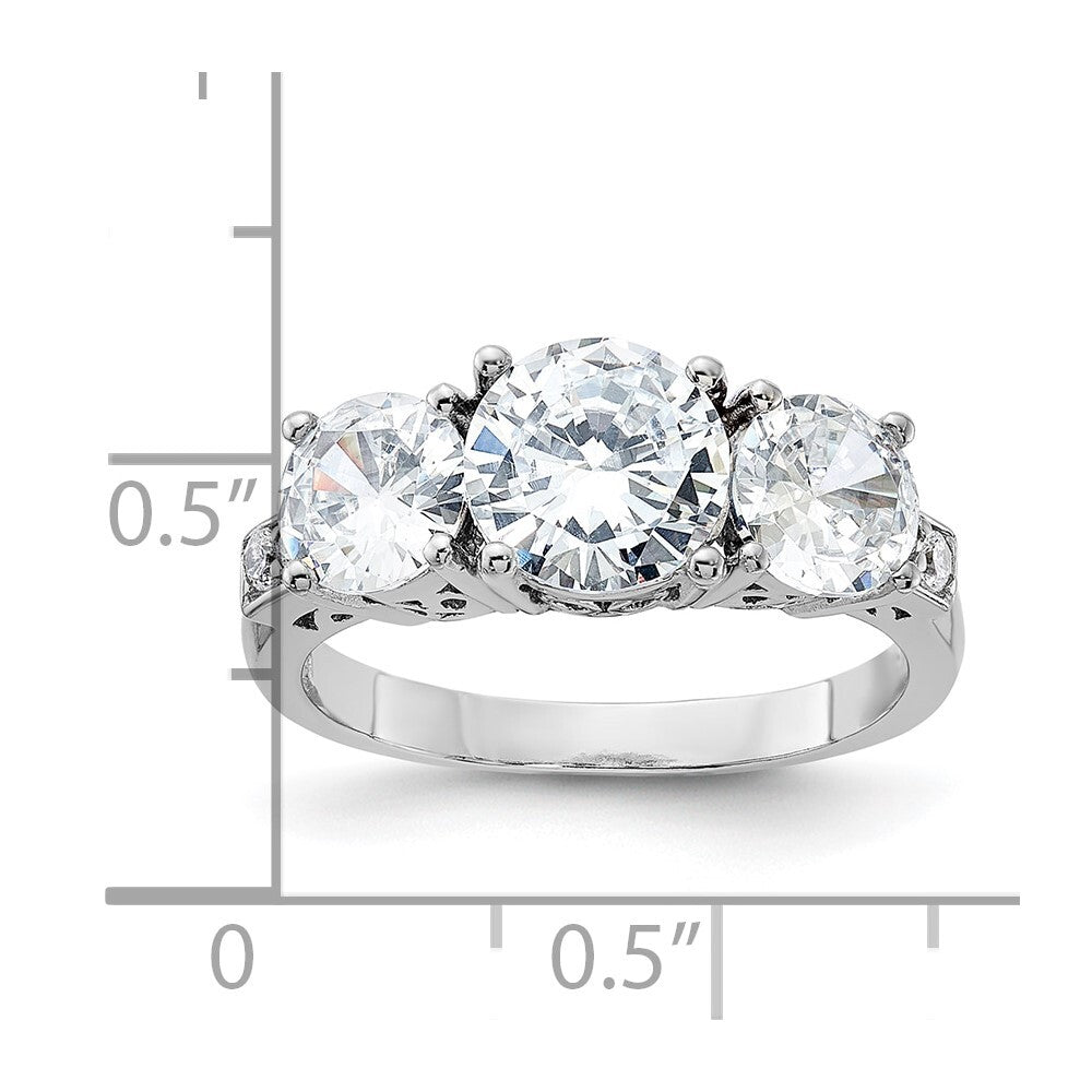 Sterling Silver Rhodium-plated 3 Stone Cubic Zirconia Ring Size 6