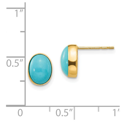 14k Yellow Gold Bezel Set Oval Turquoise Stud Earrings Gift for Women