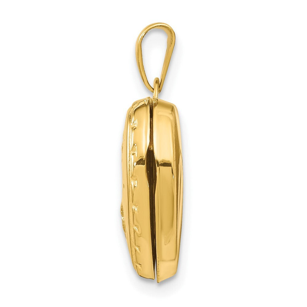 14k Yellow Gold 15mm Floral Heart Locket Pendant for Women