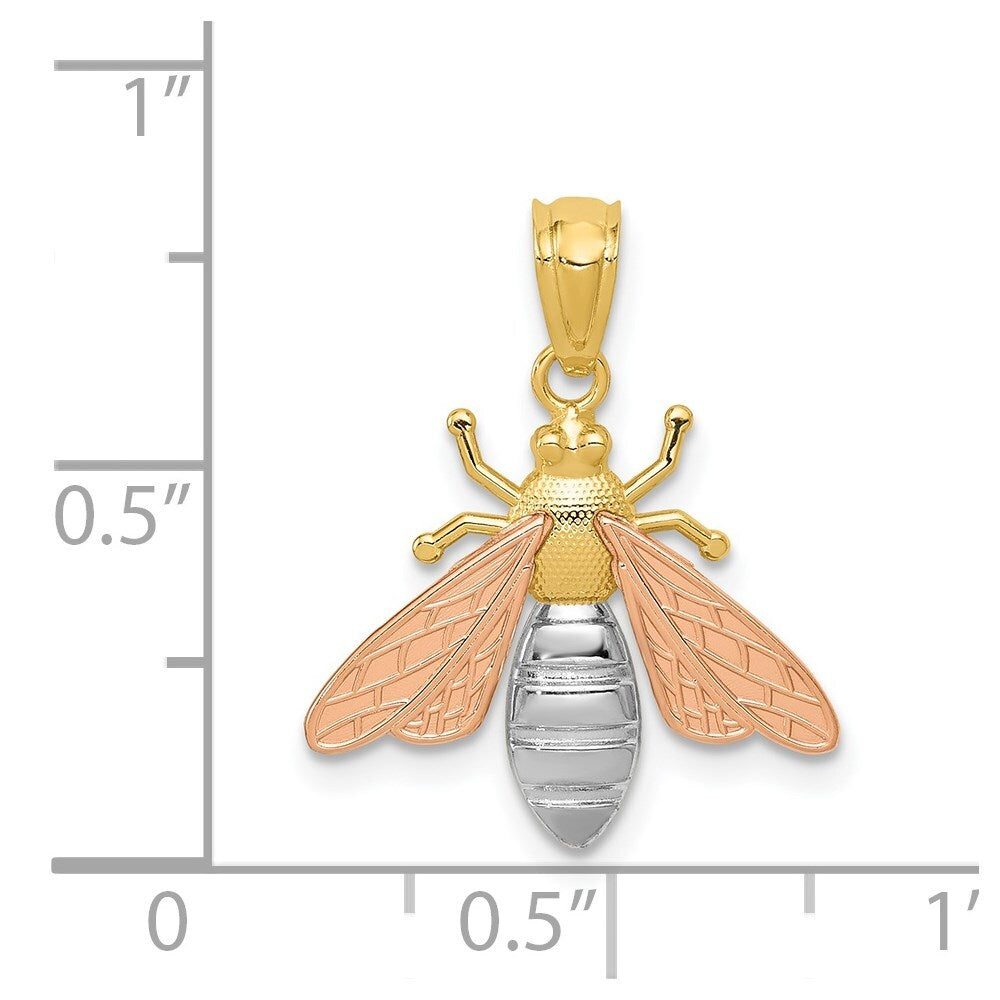 14k Two-tone Gold White Rhodium Polished Bee Pendant for Women