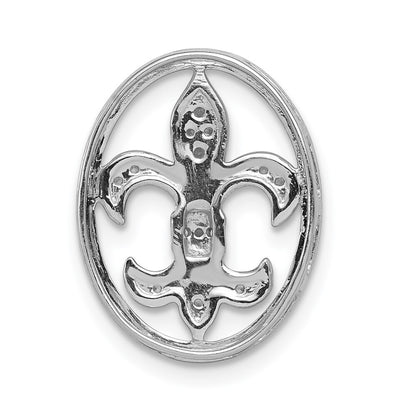 14k White Gold Oval 1/5ct. Diamond Fleur de Lis Chain Slide Pendant for Women