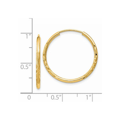 14k Yellow Gold 1.5mm Satin Diamond-cut Endless Hoop Earrings Gift for Women