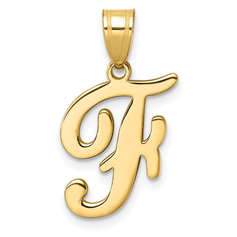 14k Yellow Gold Script Letter F Initial Pendant for Women