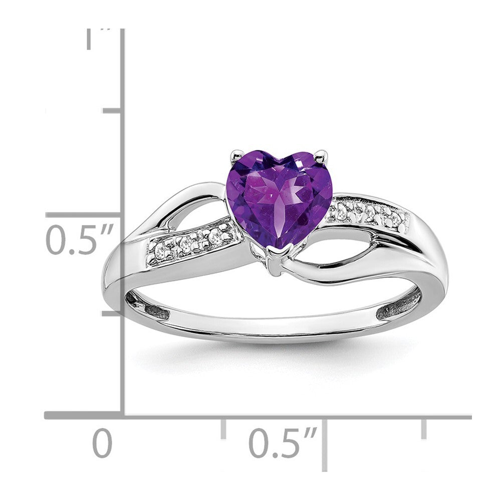 14k White Gold Amethyst and Diamond Heart Ring Size 7