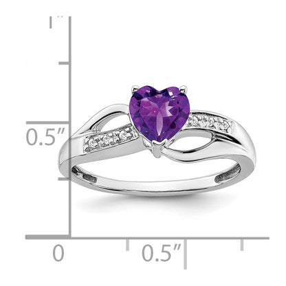 14k White Gold Amethyst and Diamond Heart Ring Size 7