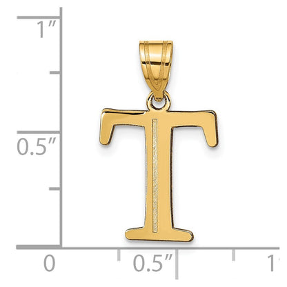14k Yellow Gold Polished Etched Letter T Initial Pendant for Women