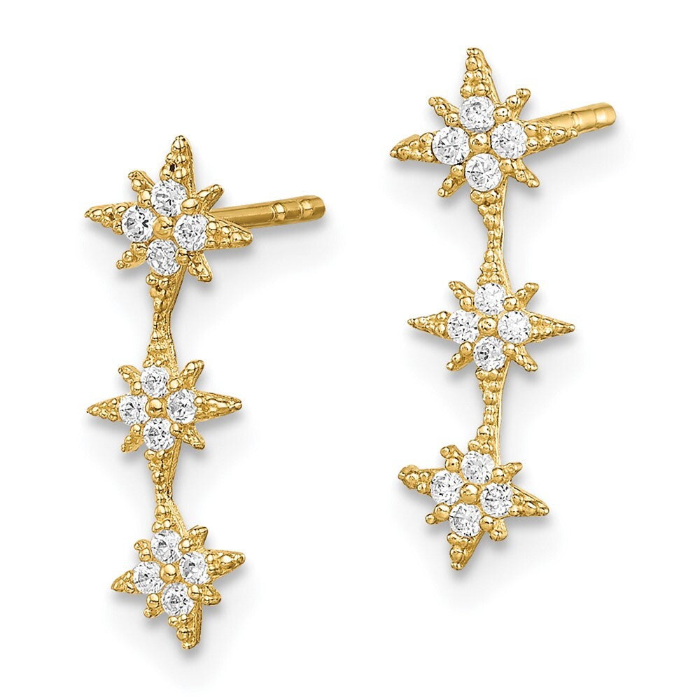 14k Yellow Gold Cubic Zirconia Star Drop Bar Dangle Earrings Gift for Women