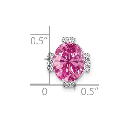 14k White Gold Oval Lab Created Pink Sapphire and Diamond Chain Slide