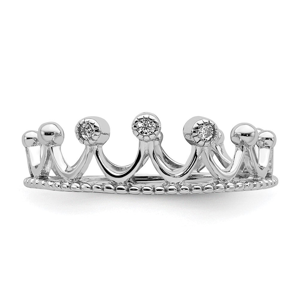 Sterling Silver Rhodium-Plated Cubic Zirconia Crown Ring Size 8