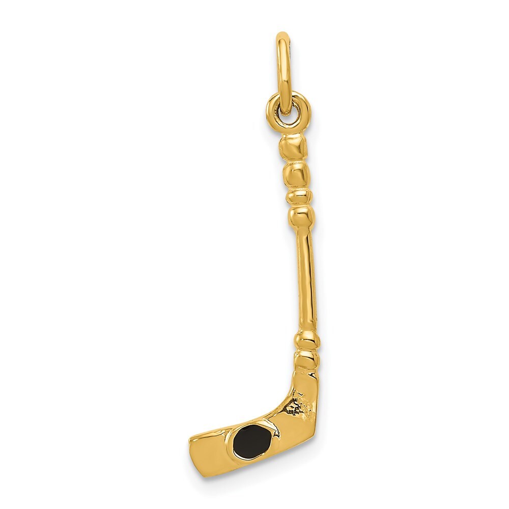 14k Yellow Gold 3D Hockey Stick With Enamel Charm