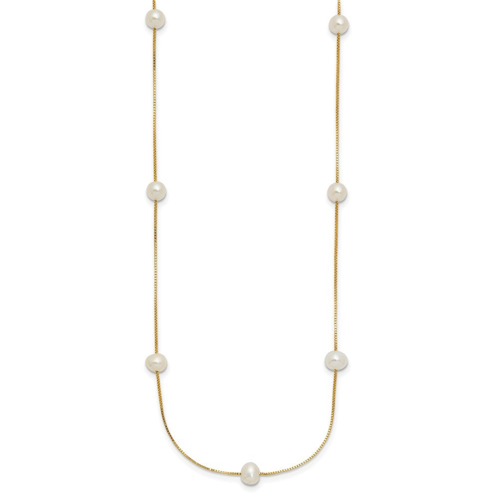 14k Yellow Gold 5-6mm White Freshwater Cultured Pearl 9-Station 18 inch Necklace