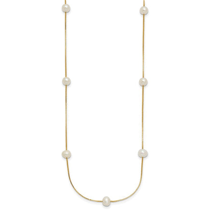 14k Yellow Gold 5-6mm White Freshwater Cultured Pearl 9-Station 18 inch Necklace