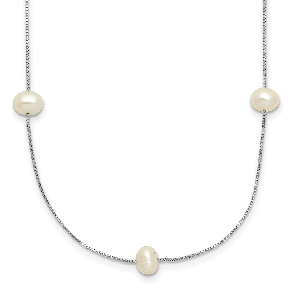 14k White Gold 5-6mm White Freshwater Cultured Pearl 9-Station 18 inch Necklace
