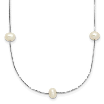 14k White Gold 5-6mm White Freshwater Cultured Pearl 9-Station 18 inch Necklace