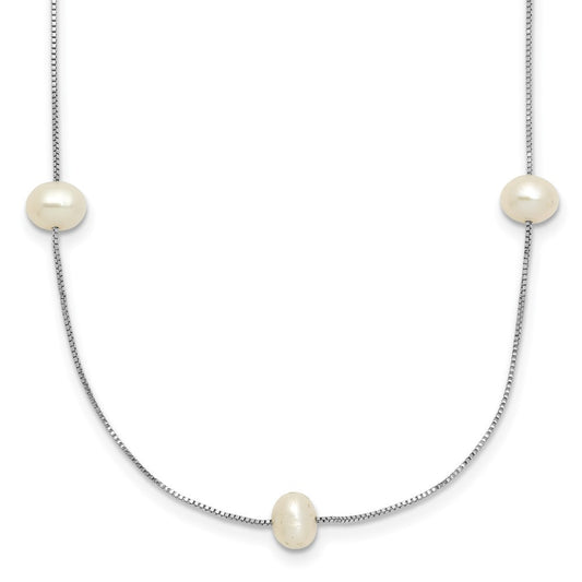 14k White Gold 5-6mm White Freshwater Cultured Pearl 9-Station 18 inch Necklace