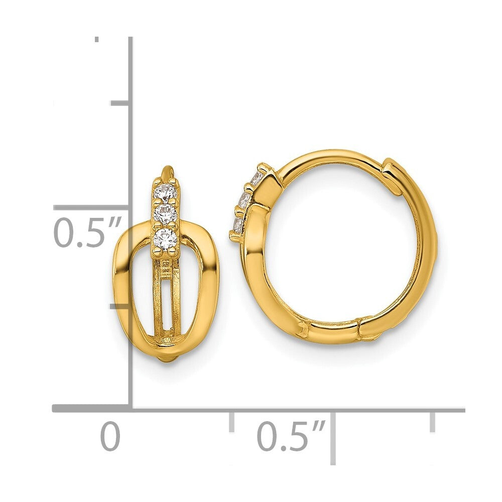 14k Yellow Gold Polished Fancy Cubic Zirconia Hinged Round Hoop Earrings
