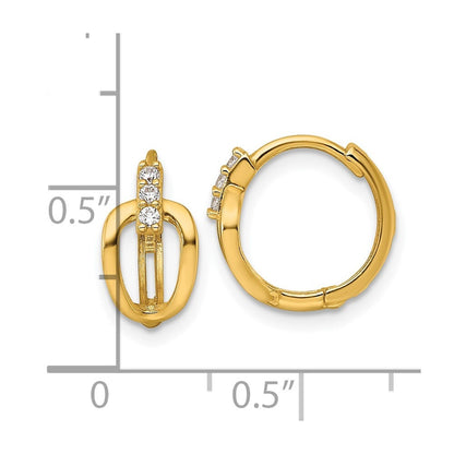 14k Yellow Gold Polished Fancy Cubic Zirconia Hinged Round Hoop Earrings