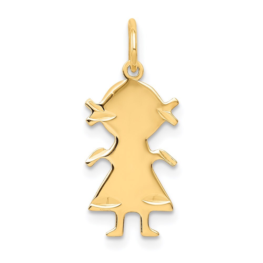 14k Yellow Gold .018 Depth Engravable Girl Charm Pendant for Women