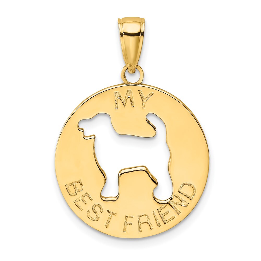 14k Yellow Gold MY BEST FRIEND Dog Charm Pendant for Women