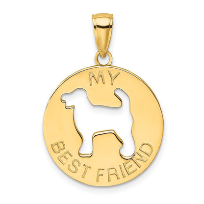 14k Yellow Gold MY BEST FRIEND Dog Charm Pendant for Women