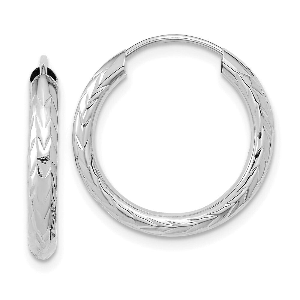 14k White Gold Polished & Diamond-Cut Endless Hoop Earrings Gift for Women