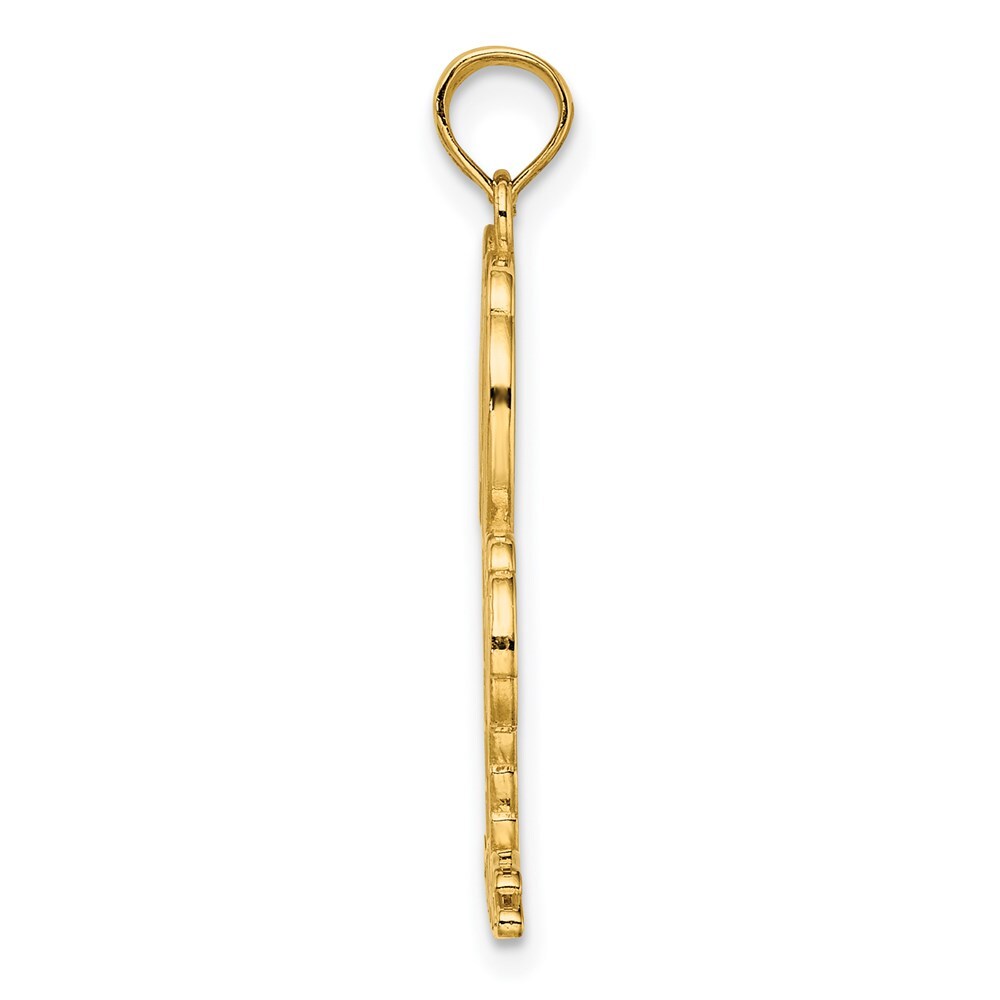 14k Yellow Gold 2-D Textured Double Palm Trees Charm Pendant for Women