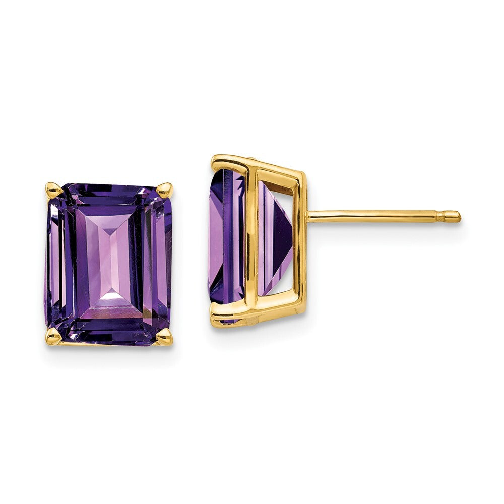 14k Yellow Gold 10x8mm Emerald Cut Amethyst Stud Earrings Gift for Women