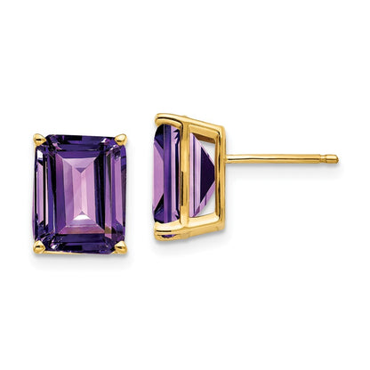 14k Yellow Gold 10x8mm Emerald Cut Amethyst Stud Earrings Gift for Women