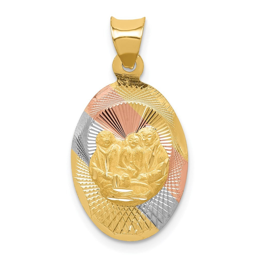 14k Yellow Gold w Rose and White Rhodium Diamond-Cut Baptism Oval Pendant