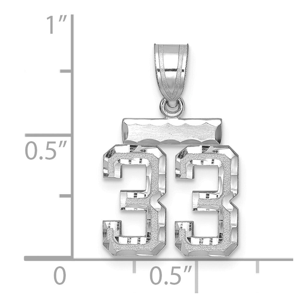 14k White Gold Small Brushed Diamond-cut Number 33 Charm Pendant for Women