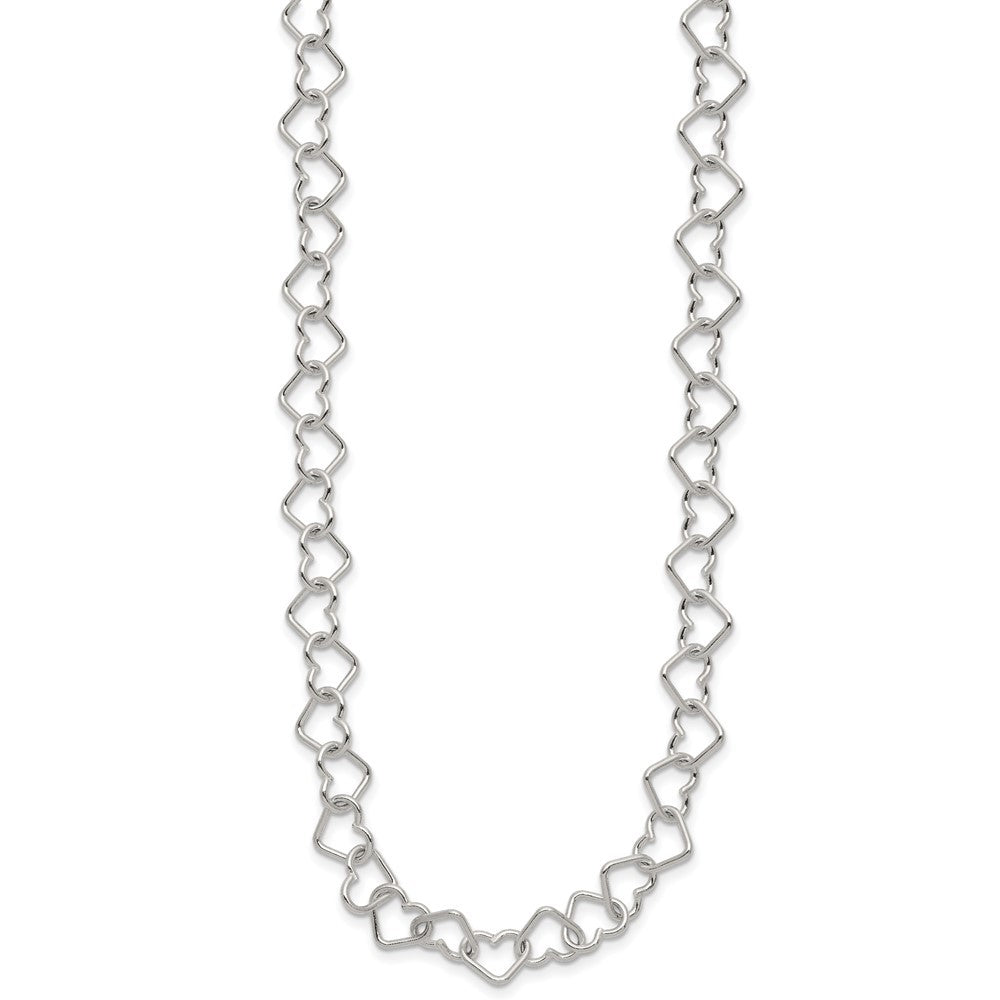 Sterling Silver 18inch Polished Fancy Heart Link Necklace