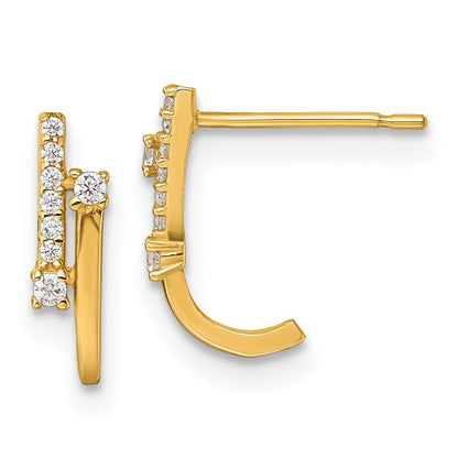 14k Yellow Gold Polished Fancy CZ J-Hoop Earrings