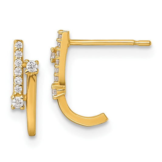 14k Yellow Gold Polished Fancy CZ J-Hoop Earrings
