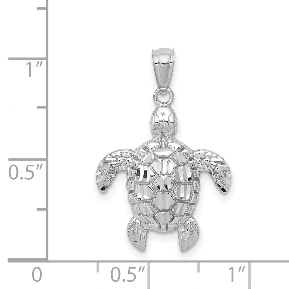 14k White Gold Diamond-cut Polished Sea Turtle Pendant for Women